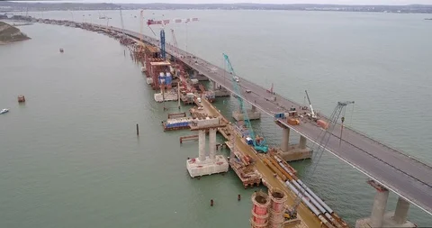 Construction of the Crimea Bridge on March 22, 2018 Stock Footage 88995760