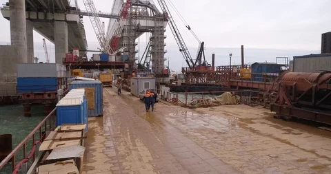 Construction of the Crimea Bridge on March 22, 2018 Stock Footage 88995769
