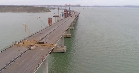 Construction of the Crimea Bridge on March 22, 2018 Stock Footage 88995837
