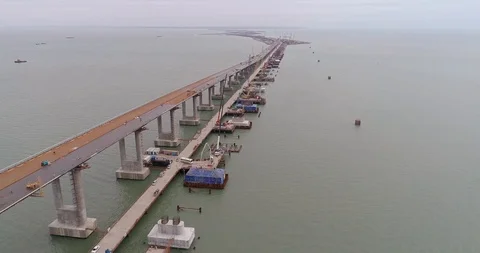 Construction of the Crimea Bridge on March 22, 2018 Stock Footage 88995990