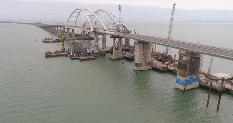 Construction of the Crimea Bridge on March 22, 2018 Stock Footage 88996229