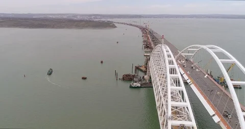 Construction of the Crimea Bridge on March 22, 2018 Stock Footage 88996595