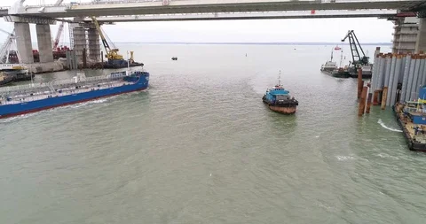 Construction of the Crimea Bridge on March 22, 2018 Stock Footage 88996605