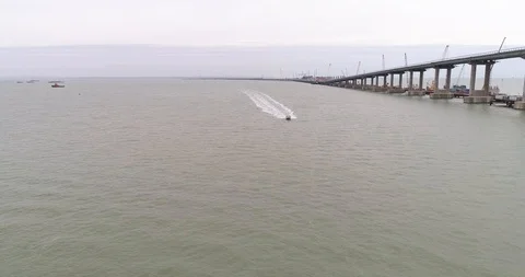 Construction of the Crimea Bridge on March 22, 2018 Stock Footage 88996683
