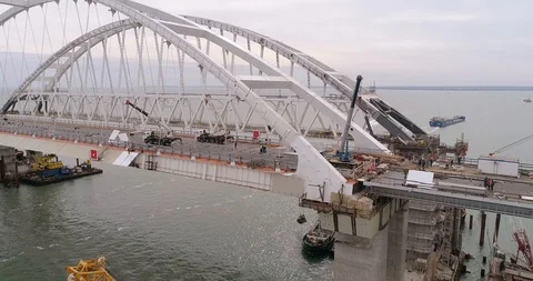 Construction of the Crimea Bridge on March 22, 2018 Stock Footage 88996773