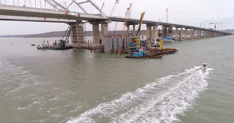 Construction of the Crimea Bridge on March 22, 2018 Stock Footage 88996783