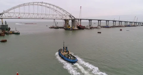 Construction of the Crimea Bridge on March 22, 2018 Stock Footage 88997049
