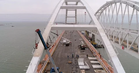 Construction of the Crimea Bridge on March 22, 2018 Stock Footage 88997121