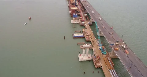 Construction of the Crimea Bridge on March 22, 2018 Stock Footage 88997139
