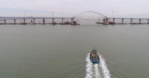 Construction of the Crimea Bridge on March 22, 2018 Stock Footage 88997244