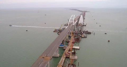 Construction of the Crimea Bridge on March 22, 2018 Stock Footage 88997297