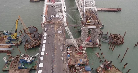 Construction of the Crimea Bridge on March 22, 2018 Stock Footage 88997545