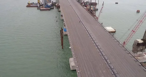 Construction of the Crimea Bridge on March 22, 2018 Stock Footage 88997579