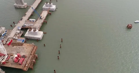 Construction of the Crimea Bridge on March 22, 2018 Stock Footage 88997757