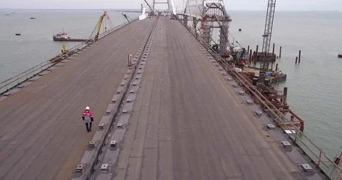 Construction of the Crimea Bridge on March 22, 2018 Stock Footage 88997924