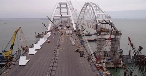 Construction of the Crimea Bridge on March 22, 2018 Stock Footage 88997927
