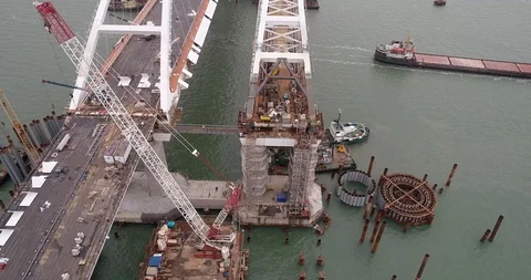 Construction of the Crimea Bridge on March 22, 2018 Stock Footage 88997947