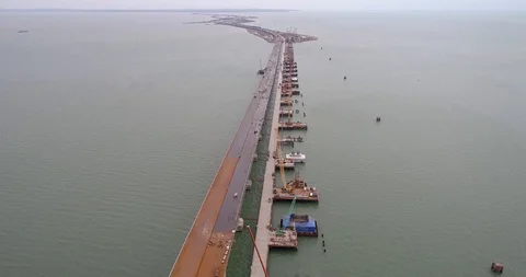 Construction of the Crimea Bridge on March 22, 2018 Stock Footage 88998128