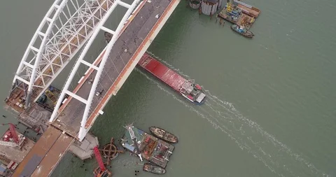 Construction of the Crimea Bridge on March 22, 2018 Stock Footage 88998199