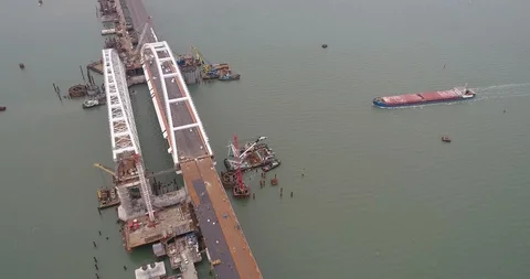 Construction of the Crimea Bridge on March 22, 2018 Stock Footage 88998281