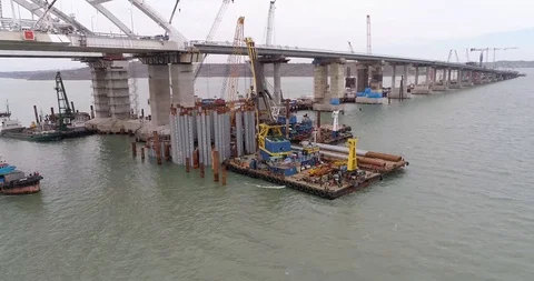 Construction of the Crimea Bridge on March 22, 2018 Stock Footage 88998292