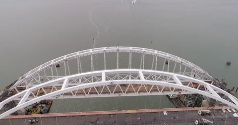 Construction of the Crimea Bridge on March 22, 2018 Stock Footage 88998357