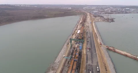 Construction of the Crimea Bridge on March 22, 2018 Stock Footage 88998480