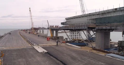 Construction of the Crimea Bridge on March 22, 2018 Stock Footage 88998482