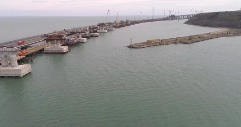 Construction of the Crimea Bridge on March 22, 2018 Stock Footage 88998730