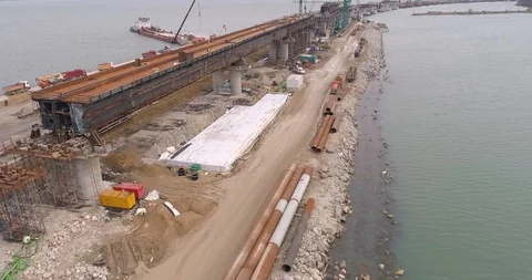 Construction of the Crimea Bridge on March 22, 2018 Stock Footage 88998841