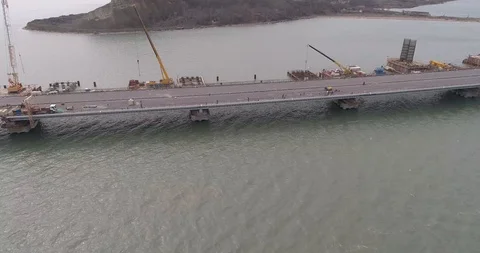 Construction of the Crimea Bridge on March 22, 2018 Stock Footage 88999067