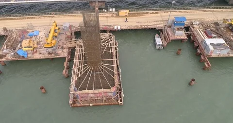 Construction of the Crimea Bridge on March 22, 2018 Stock Footage 88999255