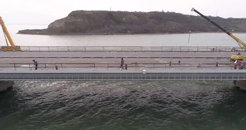 Construction of the Crimea Bridge on March 22, 2018 Stock Footage 88999349