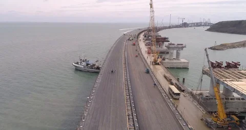 Construction of the Crimea Bridge on March 22, 2018 Stock Footage 88999470