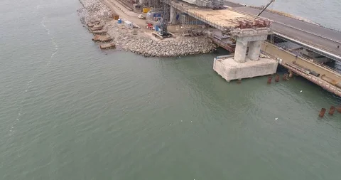 Construction of the Crimea Bridge on March 22, 2018 Stock Footage 88999602