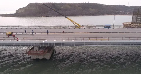 Construction of the Crimea Bridge on March 22, 2018 Stock Footage 88999619
