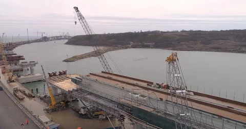 Construction of the Crimea Bridge on March 22, 2018 Stock Footage 88999665