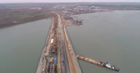 Construction of the Crimea Bridge on March 22, 2018 Stock Footage 88999810