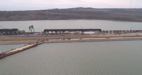 Construction of the Crimea Bridge on March 22, 2018 Stock Footage 89000139