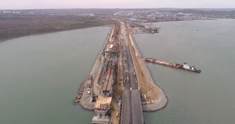 Construction of the Crimea Bridge on March 22, 2018 Stock Footage 89000327