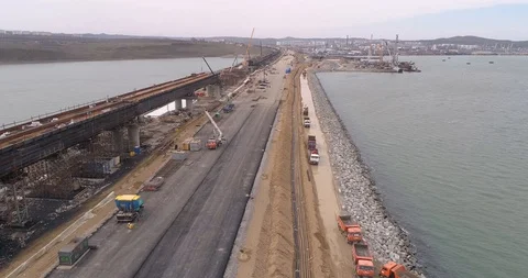 Construction of the Crimea Bridge on March 22, 2018 Stock Footage 89000571