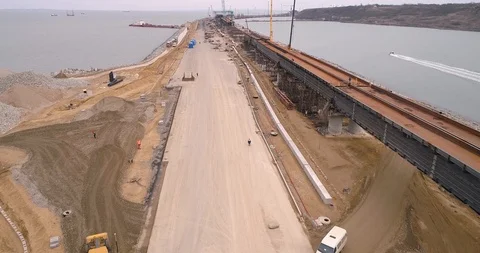 Construction of the Crimea Bridge on March 22, 2018 Stock Footage 89000622