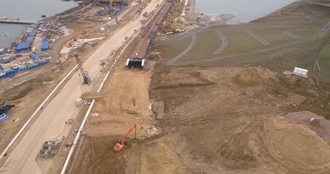 Construction of the Crimea Bridge on March 22, 2018 Stock Footage 89001007