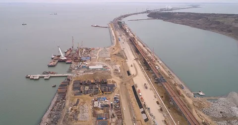 Construction of the Crimea Bridge on March 22, 2018 Stock Footage 89001569