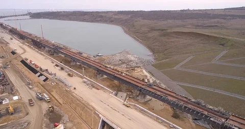 Construction of the Crimea Bridge on March 22, 2018 Stock Footage 89001610