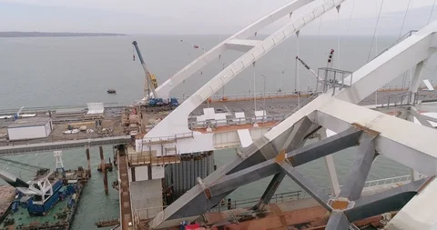 Construction of the Crimea Bridge on March 22, 2018 Stock Footage 89008429