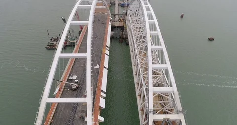 Construction of the Crimea Bridge on March 22, 2018 Stock Footage 89037450