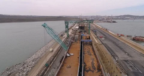 Construction of the Crimea Bridge on March 22, 2018 Stock Footage 89046621