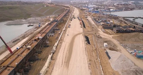 Construction of the Crimea Bridge on March 22, 2018 Stock Footage 89064578