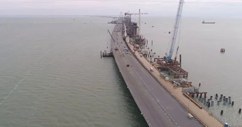 Construction of the Crimea Bridge on March 22, 2018 Stock Footage 89156089